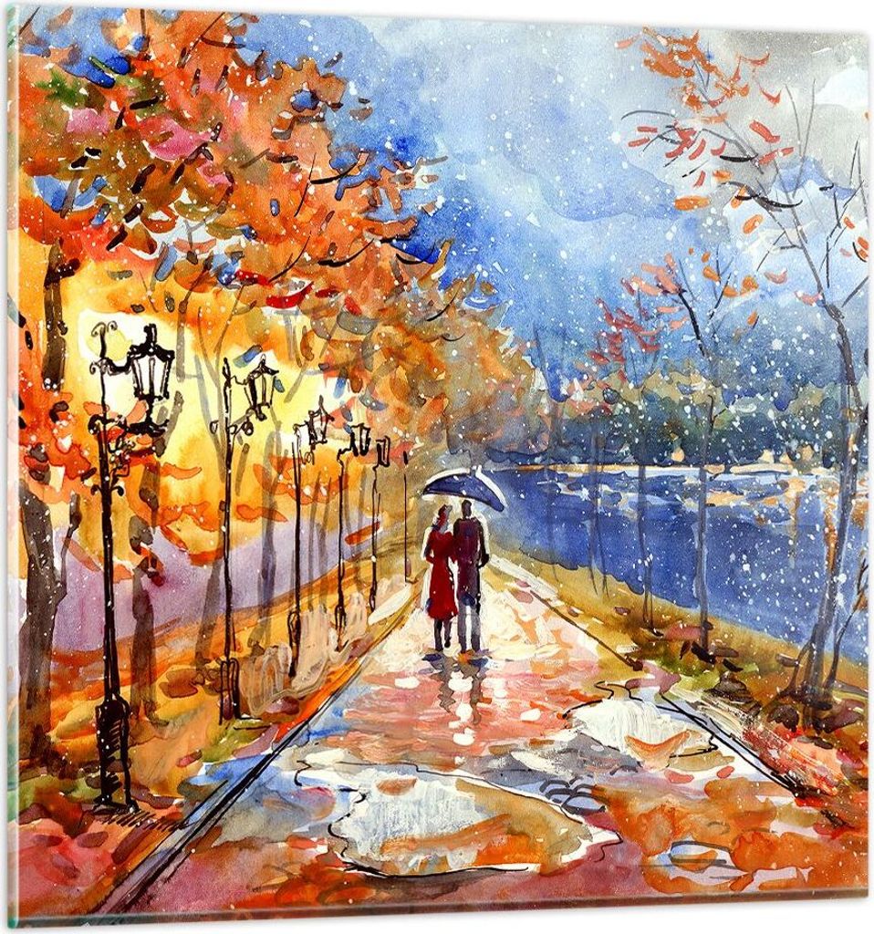 Bilder auf glas - Park Paar Baum - 40x40cm - Glasbilder - Wandbilder - Kunstdruck - zum Aufhängen bereit - Wanddekoration aus Glas - Glas Bilder -...