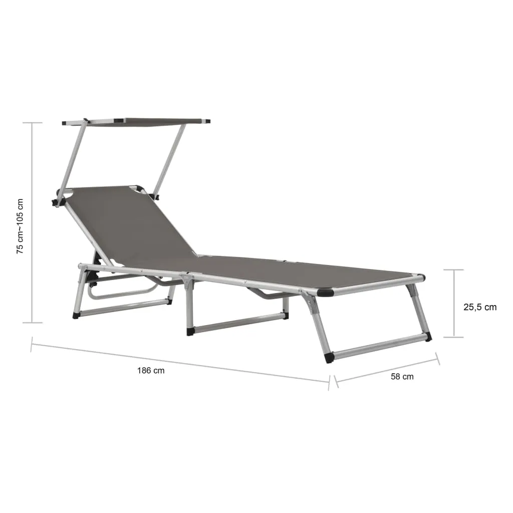 Transat aluminium pliable gris avec pare-soleil : La solution confort UV
