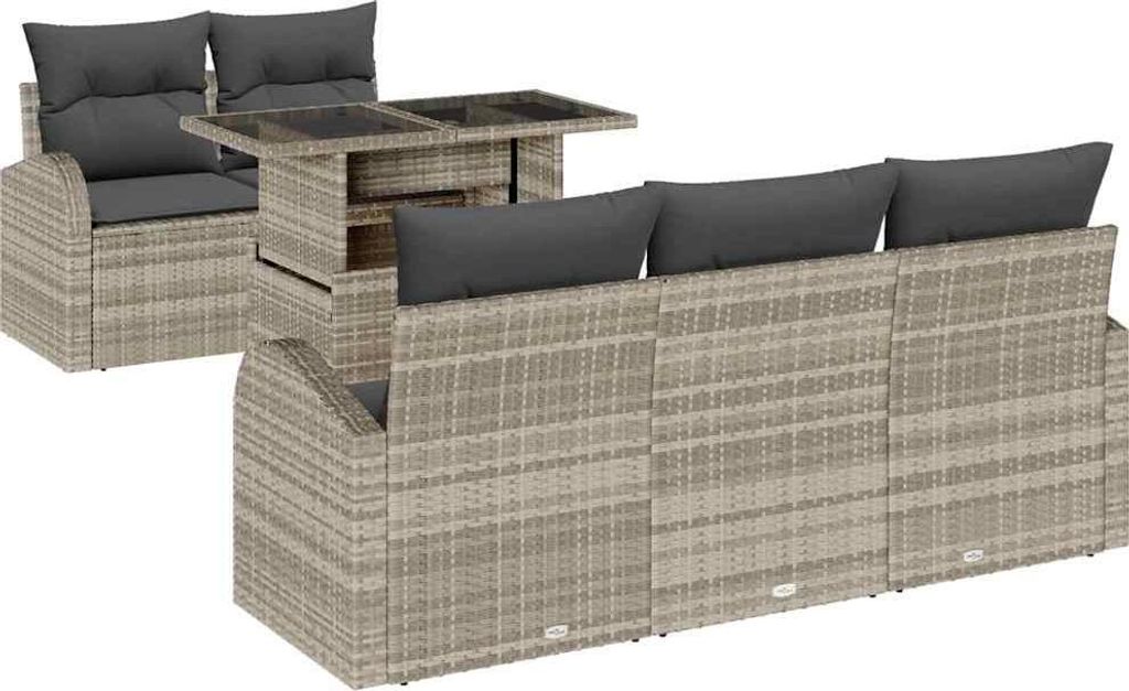 vidaXL Gartensofa-set mit Kissen mit Kissen 6 pcs Hellgrau Poly Rattan