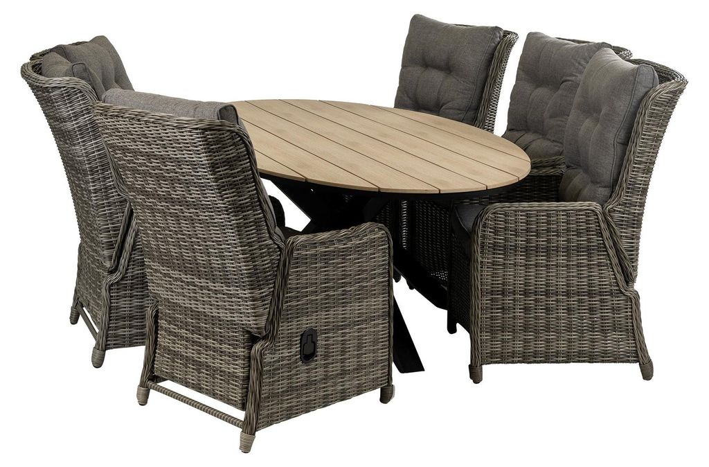 7-teiliges Gartenset | 6 verstellbare Dublin Gartenstühle | Limasol Gartentisch | 220 cm | Oval