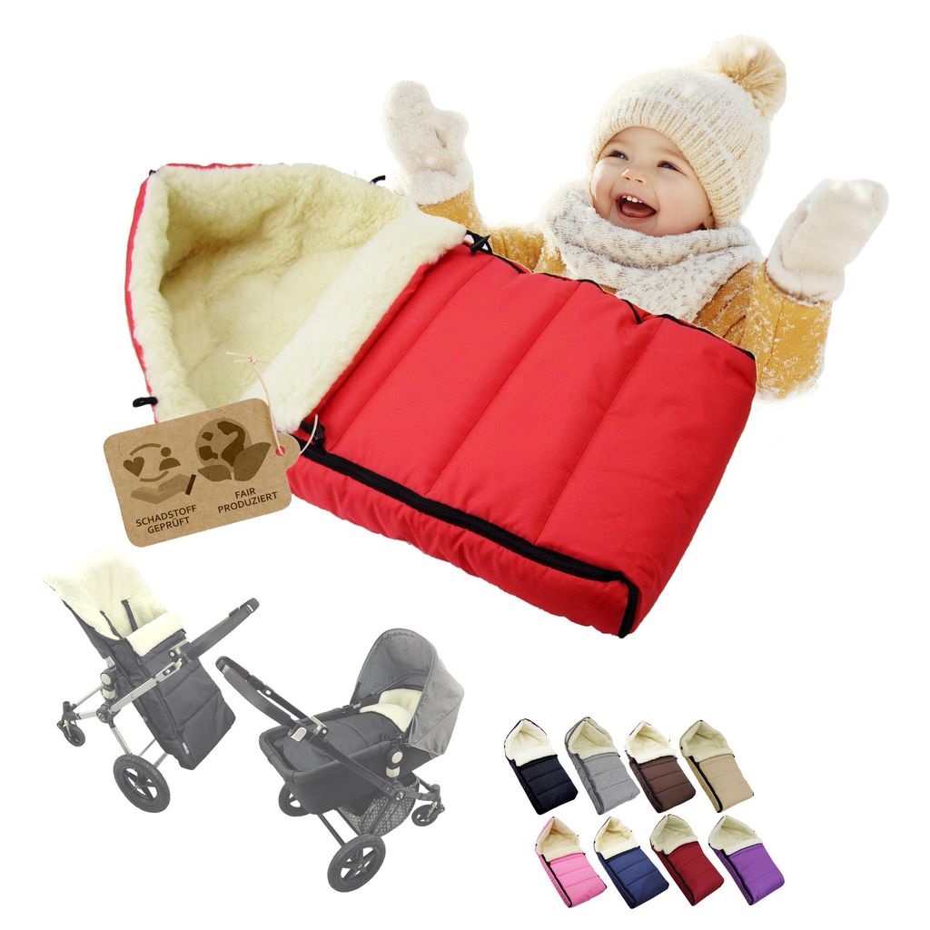 BAMBINIWELT Winterfußsack Fußsack universal 90cm für Babyschale Kinderwagen Buggy Wolle LINIERT ROT