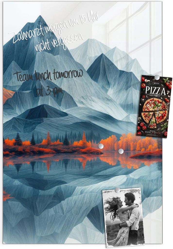 Magnettafel 40x60cm Pinnwand Whiteboard beschreibbar - Berge Mit Spiegelung
