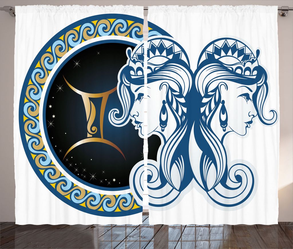 ABAKUHAUS Tierkreis Rustikaler Vorhang, Astrologie Zwillinge, Wohnzimmer Universalband Gardinen mit Schlaufen und Haken, 280 x 245 cm, Mehrfarbig