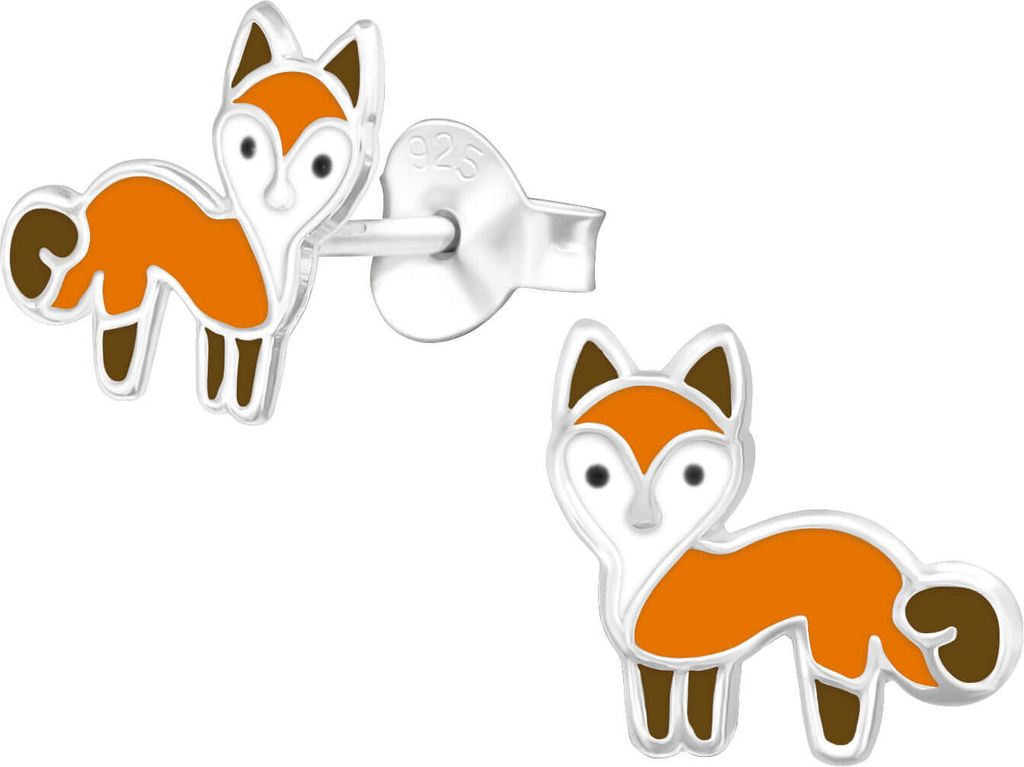 Ohrringe Ohrstecker 925 Sterling Silber mit Fuchs in orange