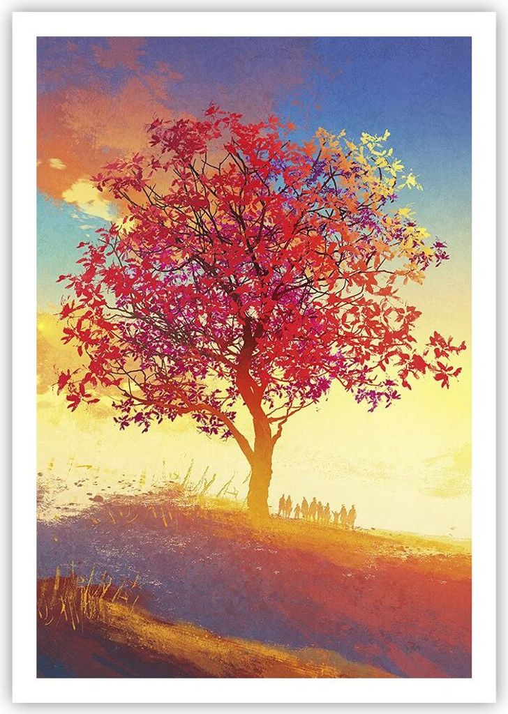 Poster - Poster ohne Rahmen - Baum Wiese Feld - 70x100 cm - Wand Bild - Wanddeko - Wandbilder - Kunstposter - Wandposter - Bilder - Kunstdruck - Wa...