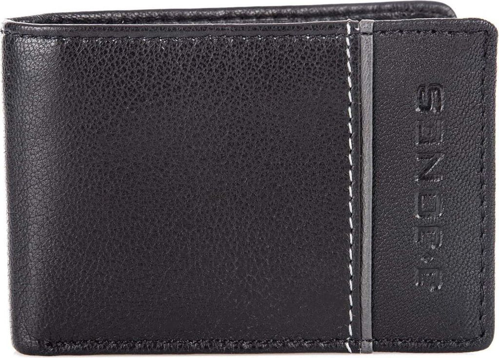 J Jones Klein Echtes Leder Herren Geldbörse Portemonnaie Brieftasche mit RFID-Schutz Schwarz mit Grau