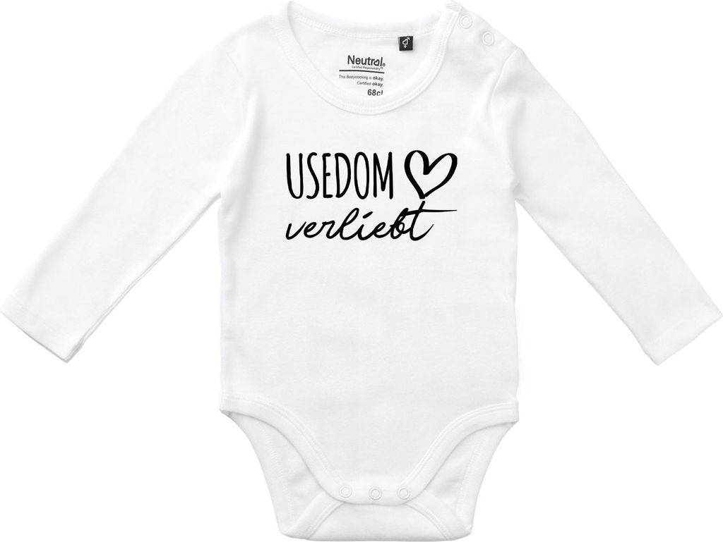 Huuraa Baby Body Usedom verliebt 80 White Baumwolle Fairtrade Langarmbody Geschenkidee