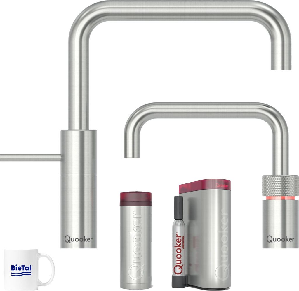 Quooker Wasserhahn Nordic Square Twintaps Voll Edelstahl & PRO3 & CUBE