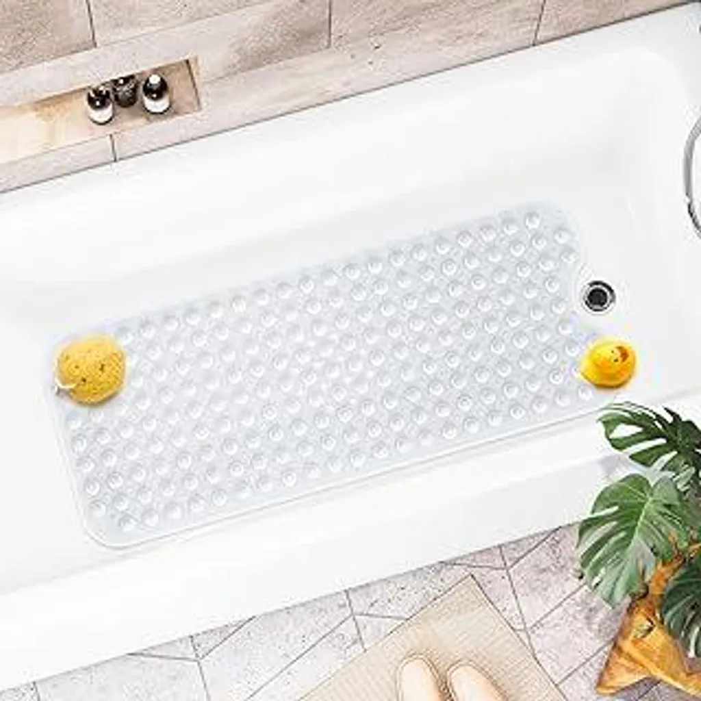 SilverRack da bagno 100 x 40 cm (beige) – Tappetino antiscivolo per vasca da bagno senza BPA per bambini e neonati – da doccia resistente alla muffa e lavabile in lavatrice