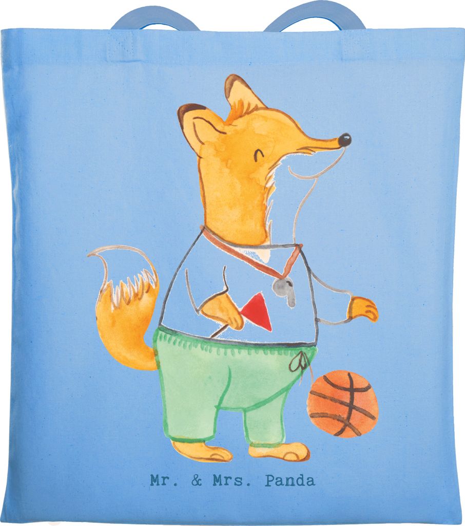Mr. & Mrs. Panda Tote Bag Basketballtrainer Herz - Sky Blue - Geschenk, Laptoptasche, Sport, Basketball, Verein, Tasche, Basketballer, Stoffbeutel,...
