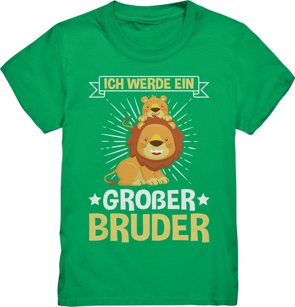 Ich werde Großer Bruder Löwe Shirt – Kelly Green / 134/146 Produktbild 