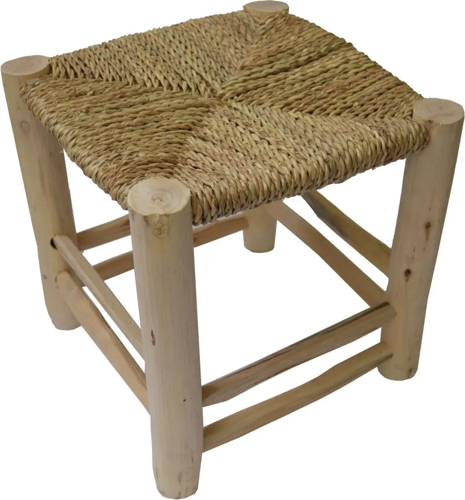 Sgabello Poggiapiedi in Legno e Palma 30x30 cm | Intreccio Scandi-Boho