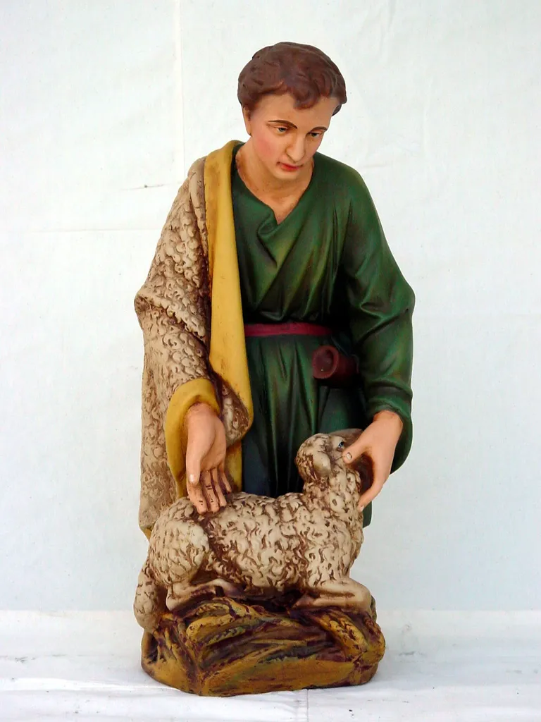 Figurine Berger avec Mouton 62cm en Polyrésine pour Déco Extérieure
