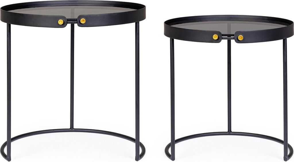2er Set Beistelltische Zeina 48,5 x 48,5 x 51 cm Stahl und Glas Couchtisch