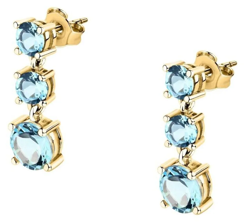 Boucles d'oreilles dorées Tesori SAIW301 avec zircon bleu clair brillant