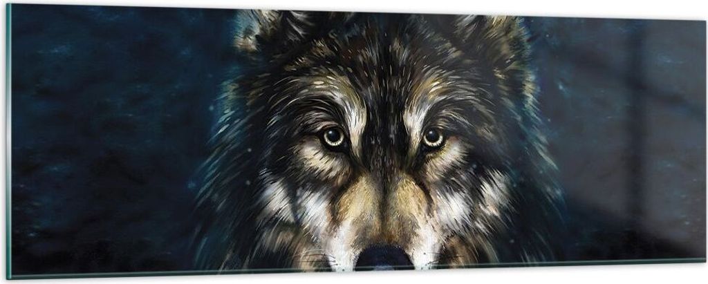 Bilder auf glas - Einteilig - Wolf Dunkel Grafik - 90x30cm - Glasbilder - Wandbilder - Bilder - zum Aufhängen bereit - Wanddekoration aus Glas - G...