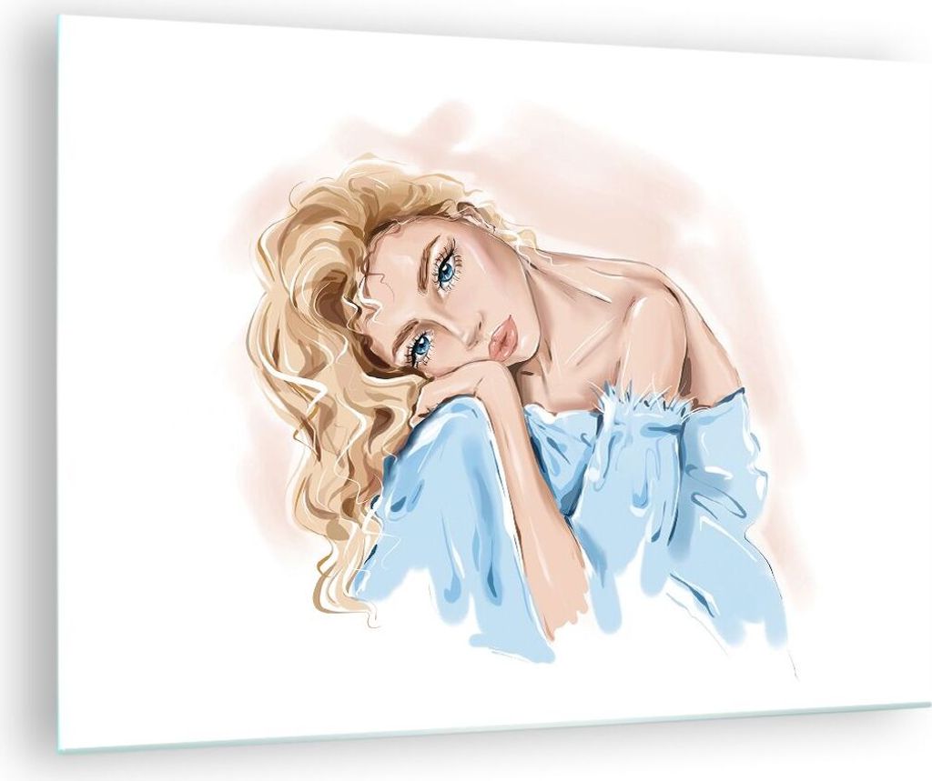 Bilder auf glas - Einteilig - Nachdenklich Frau Blond - 70x50cm - Glasbilder - Wandbilder - Bilder - zum Aufhängen bereit - Wanddekoration aus Gla...