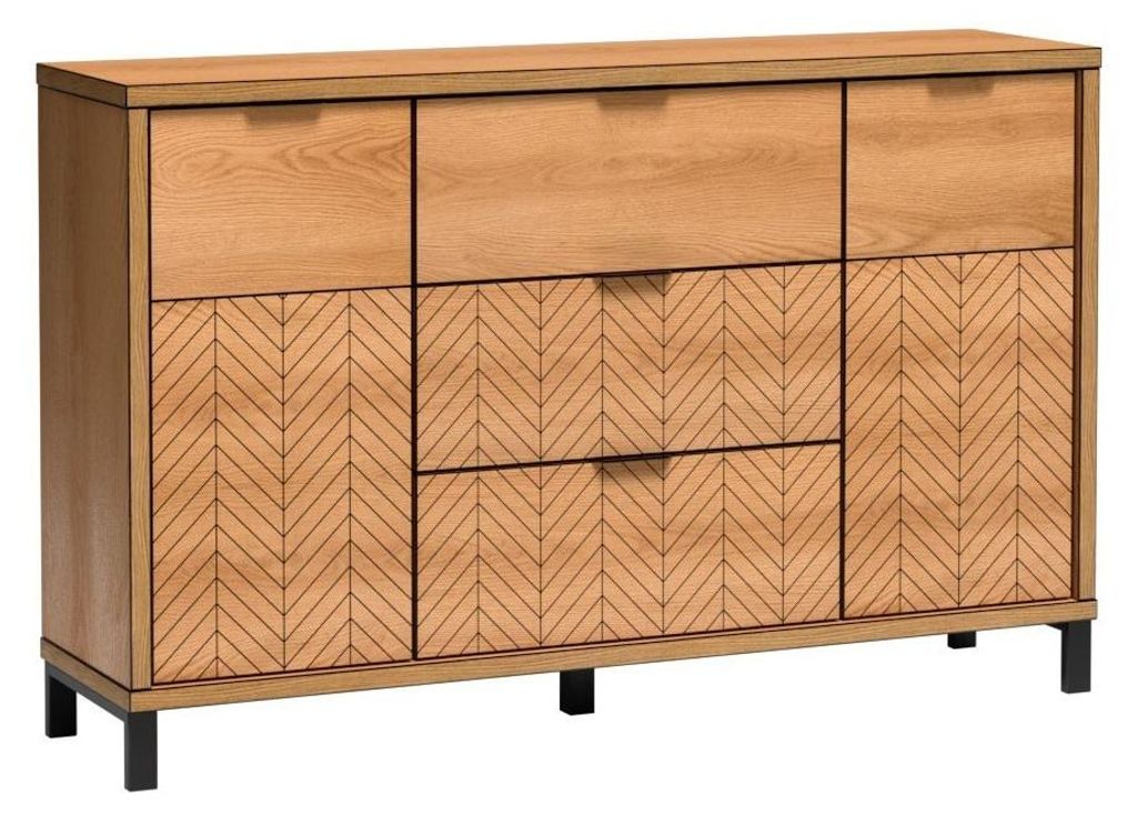 Masseno Kommode CARINI 158 cm Sideboard mit 3 Schubladen und 2 Türen für Wohnzimmer Schlafzimmer Modern 158x40,6x90 cm Eichefarben