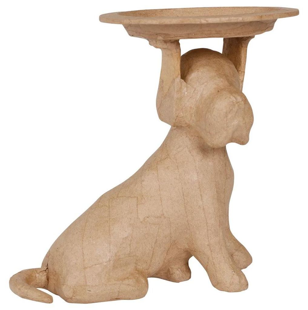 Braunes Pappmaché, Hund mit Tablett 24x15cm - Kartonbraun Produktbild 