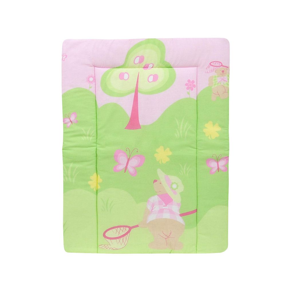 Baby Delux Wickeltischauflage 70x75 cm Wickelauflage Wickelunterlage Baumwolle wasserdicht Schmetterling Rosa Grün