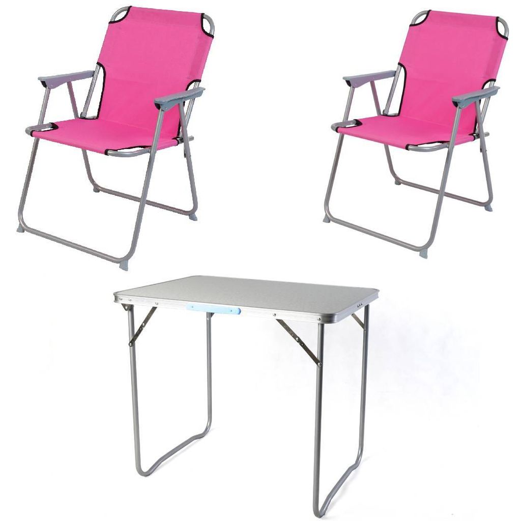 Campingset klappbar 3-tlg Campingstuhl Gartenstuhl Pink Koffertisch