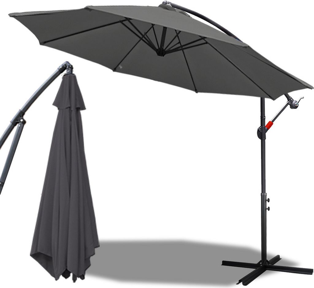 Fiqops 3m Sonnenschirm UV40+ Drehbar Gartenschirm Kurbelschirm Alu,Grau