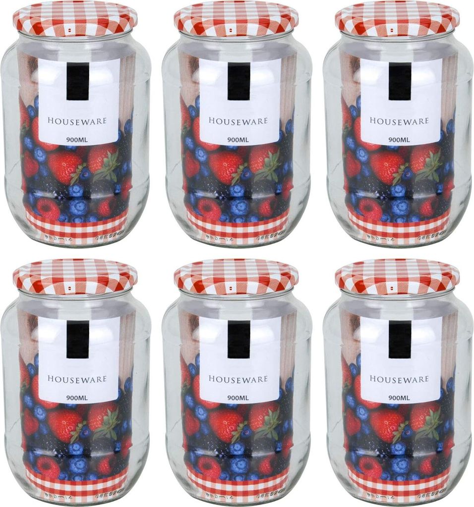 Set von 12 Einmachgläsern mit kariertem Deckel - 370 ml - ideal zum Aufbewahren von Marmelade