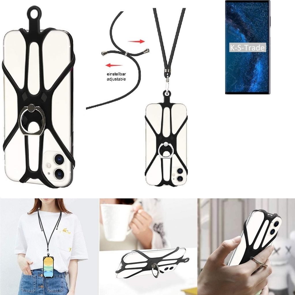 K-S-Trade 3in1 Handykette Handyband Handykordel Halsband Smartphone-Ring Handy-Ring kompatibel mit Huawei Mate X Fingerhalterung Handyring