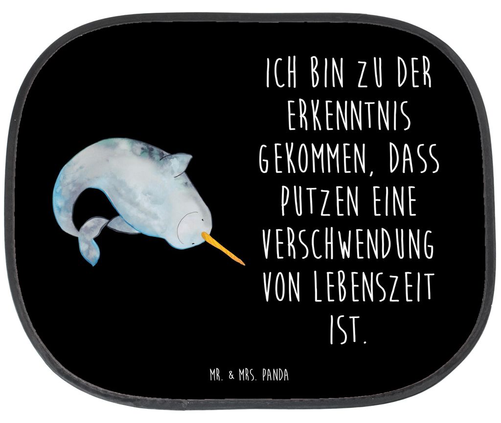 Mr. & Mrs. Panda Sonnenschutz Fürs Auto Narwal - Schwarz - Geschenk, Meer, Fenster, Hausfrau, Aufräumen, Putzen, Wal, Kinderzimmer, saugnapf, Aut...