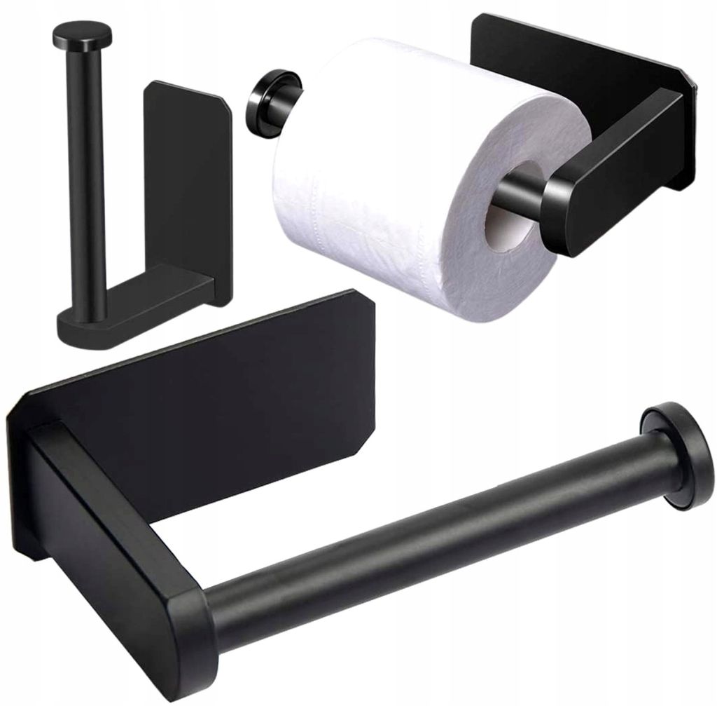 Toilettenpapierhalter - Loft - Hygienisch - Flexibel - Schwarzes Design - Rostfrei - Selbstklebend