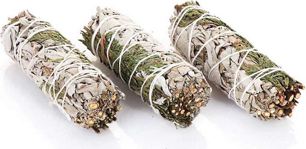 3x Weißer Salbei + Zedernspitzen 10cm 4" Smudge Sticks Räucherbündel 30g 6727