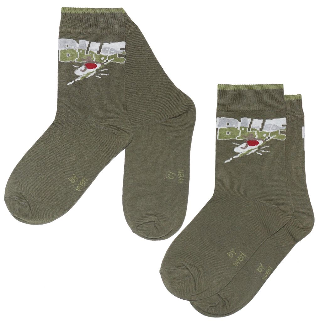 Kinder Socken 2-er Pack aus Baumwolle Surf: Blue Wave Olive Größe 35-38