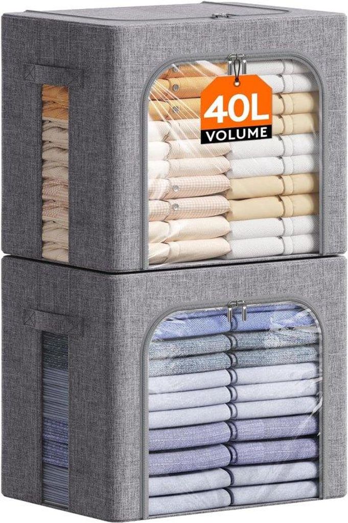 Famanu Aufbewahrungsboxen Set aus 2 stapelbaren Kisten mit Metallrahmen 40L
