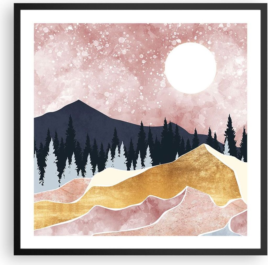 Gerahmtes Poster - Schwarzer Rahmen - Grafik Modern Landschaft - 60x60 cm - Wand Bild - Wanddeko - Wandbilder - Kunstposter - Wandposter - Bilderra...