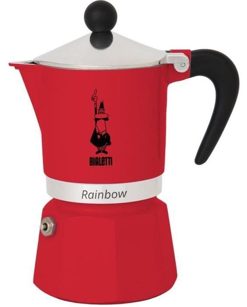 Bialetti Espressokocher Rainbow für 6 Tassen, Espresso, Espressokanne, Kaffeebereiter, Aluminium, Rot, 270 ml, 4963