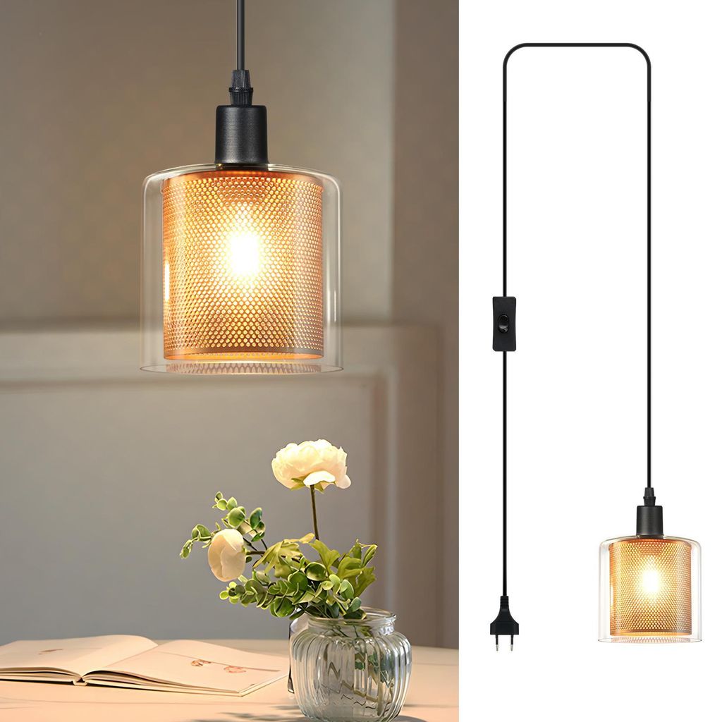 ZMH Lampada a sospensione vintage 1 fiamma vetro oro luce a Immagine del prodotto 