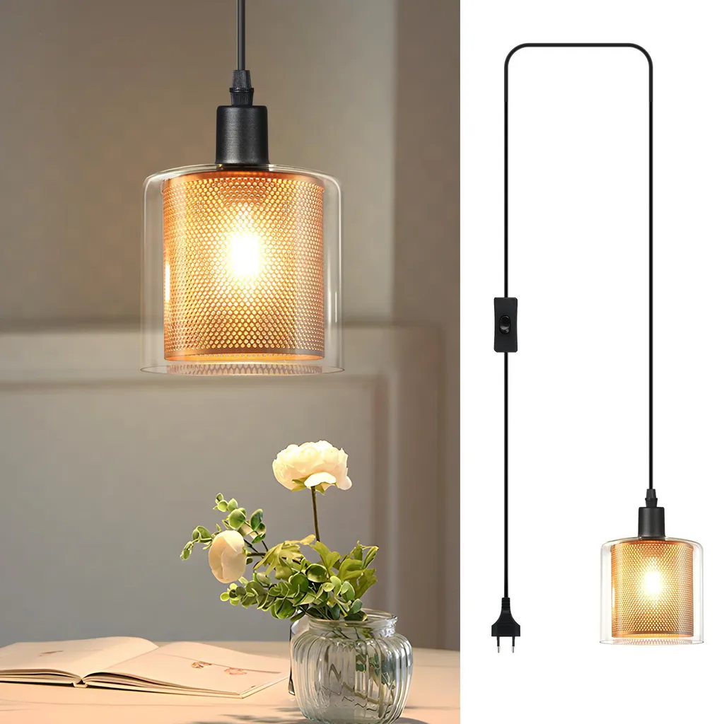 ZMH Lampada Pendente Vetro Oro Vintage: Luce Retro con Spina 2 Metri