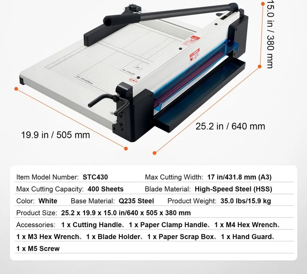 Coupe-papier A3 Type Guillotine avec Table de Coupe de 43,1 cm Intégrée