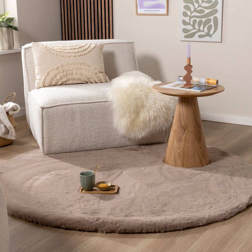 Volero - Hochflor Teppich Rund - Comfy Supreme Taupe - Ø 230 cm - Wohnzimmer, Esszimmer, Schlafzimmer - Ländlich, Modern, Skandinavisch