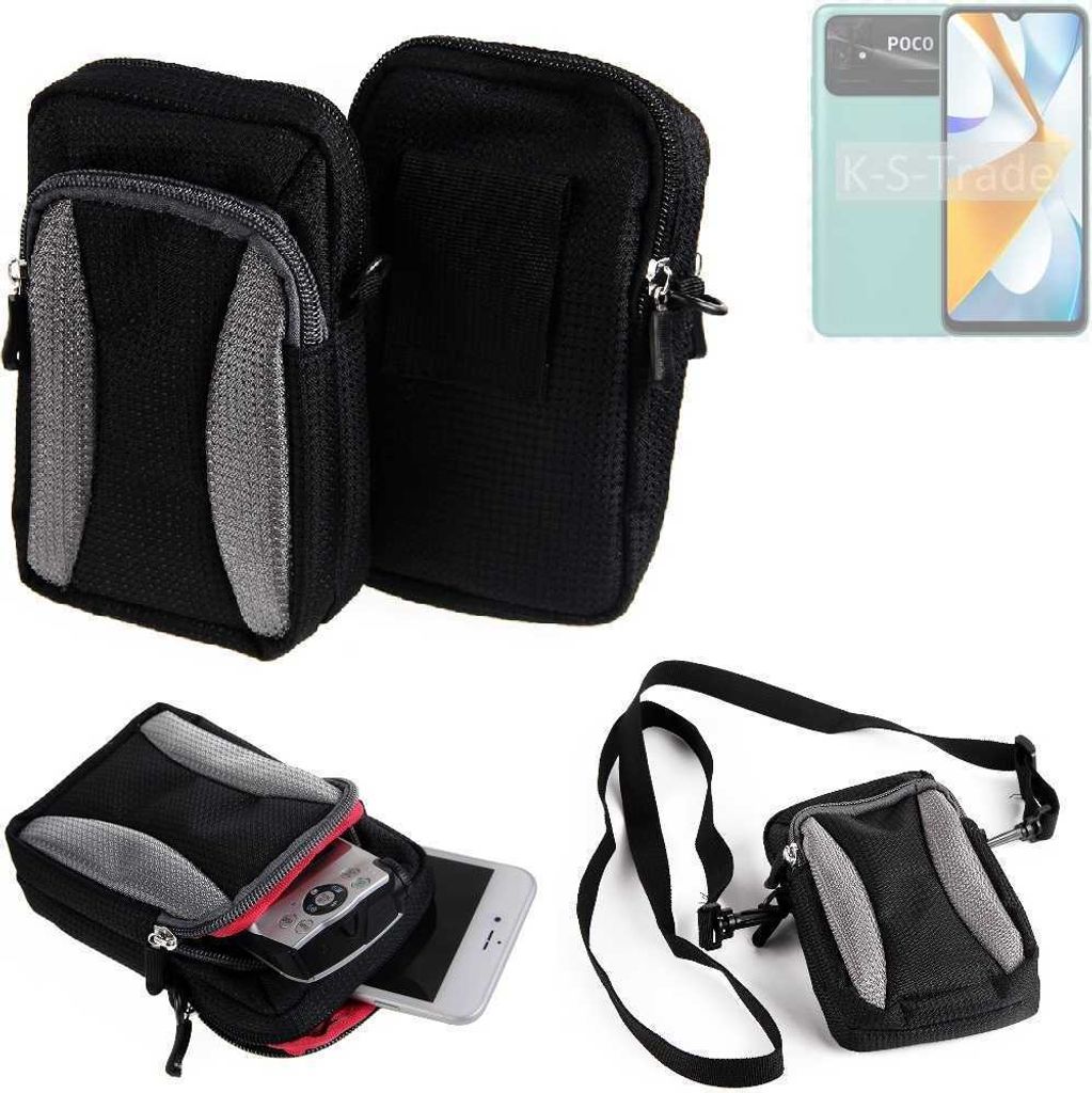 K-S-Trade Holster Schutz Hülle kompatibel mit POCO C40 Handy Hülle Gürteltasche Umhängetasche mit Zusatzfach schwarz