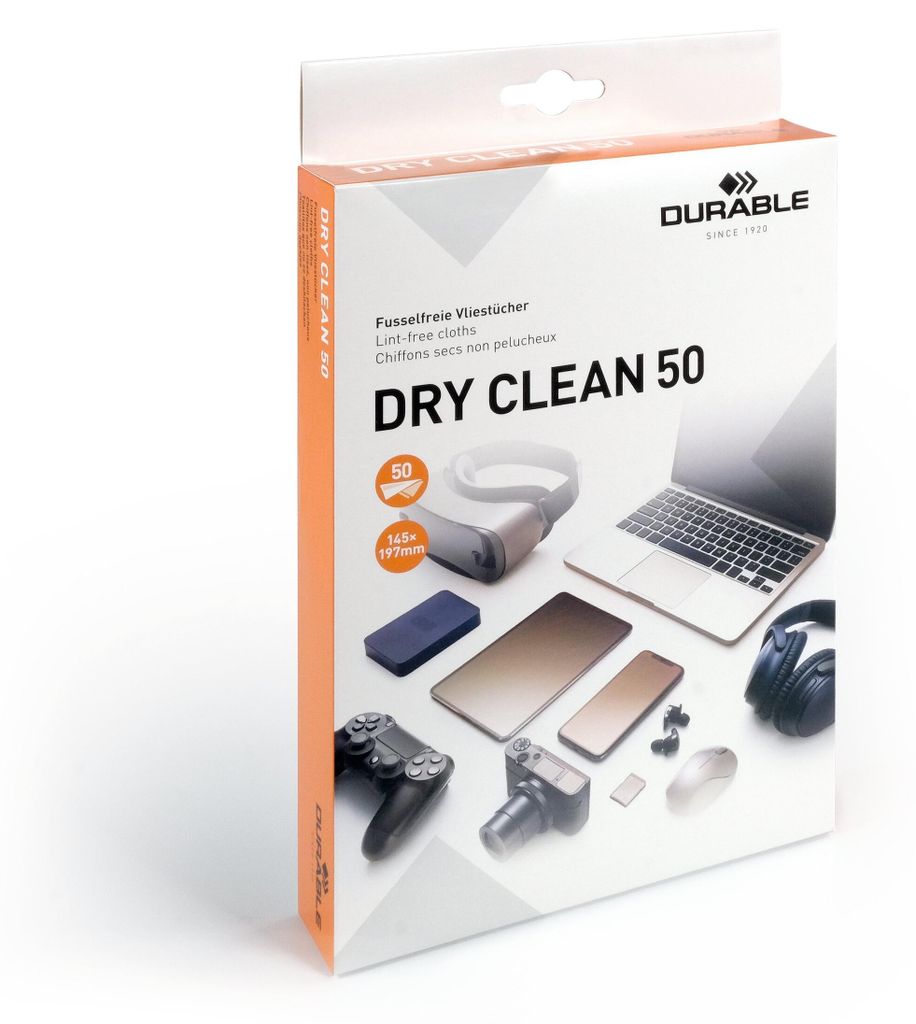 DURABLE Vliestücher DRY?CLEAN?50, 50 St., 573402 weiß Produktbild 