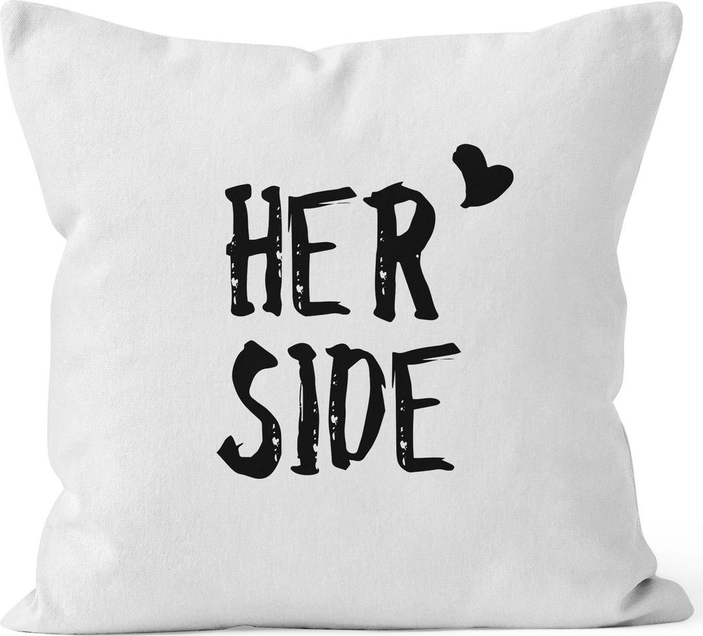 Kissenbezug Her Side Kissen-Hülle Partner Hochzeit Deko-Kissen 40x40 Baumwolle MoonWorks weiß