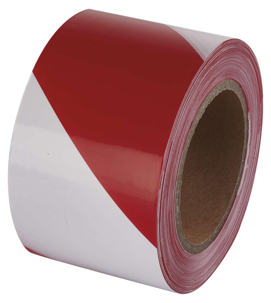 EMOS Absperrband 75mm, 250m, weiss, rot, 1 Rolle, Papierschachtel für leichtes Abwickeln , F87525