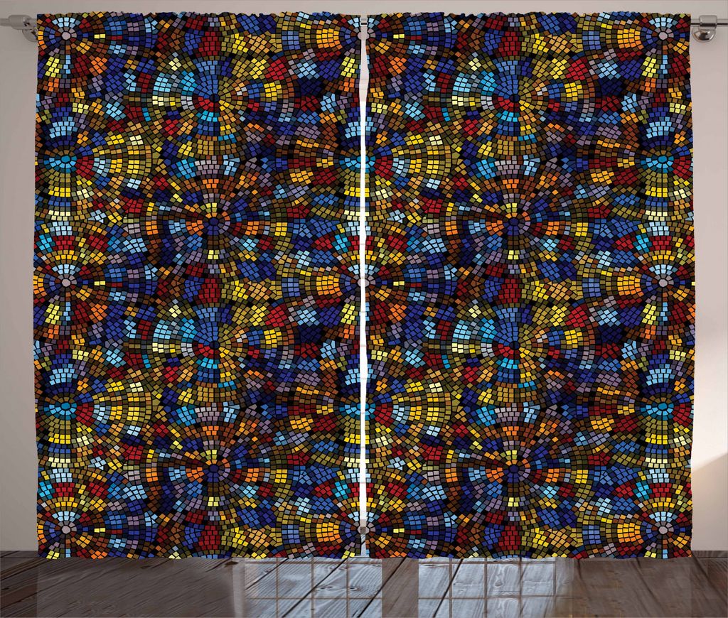 ABAKUHAUS Antiquität Rustikaler Gardine, Viktorianische Mosaikfliesen, Schlafzimmer Kräuselband Vorhang mit Schlaufen und Haken, 280 x 225 cm, Me...