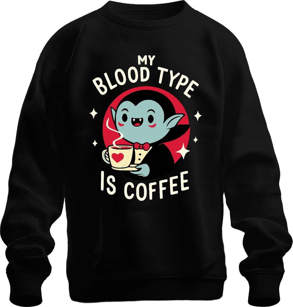 Mein Bluttyp ist definitiv Kaffee Vampir niedlich Retro Halloween Uni Sweatshirt Pullover, Schwarz, XXL