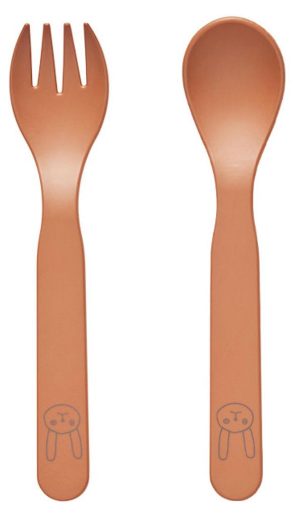 OYOY Mini Pullo Cutlery Kinderbesteck 2er-Set PLA Löffel Gabel Caramel erstes Besteck für Kleinkinder spülmaschinengeeignet M107584