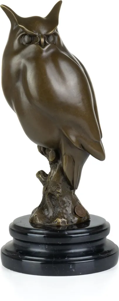 Sculpture chouette lourde et stable en bronze, socle anti-rayures