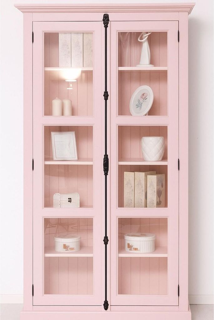 Casa Padrino Landhausstil Vitrine mit 2 Glastüren Rosa H. 210 cm - Landhausstil Möbel