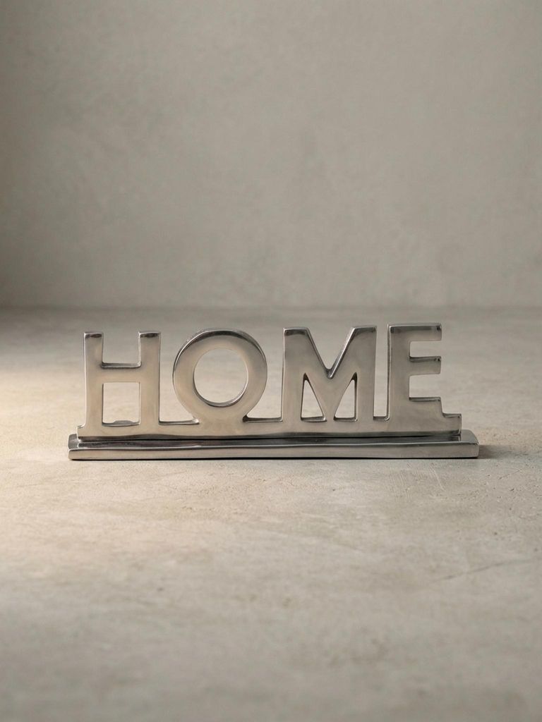 Home Deko Schriftzug Design Wohnzimmer Ess-Tisch- Dekoration Wohnung Alu Aluminium Wohndeko Silber 22 cm