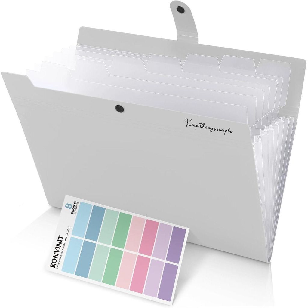 Fächermappe A4 erweiterbar mit 8 Taschen, grau, Produktbild 